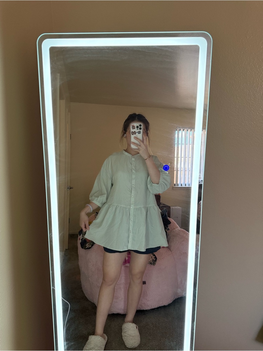 Light Sage Button-Front Babydoll Top